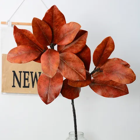 Artificial Magnolia Leaf Branch 2-Fork Fake Greenery Stem For Home Decor Wedding Floral Arrangement Photography Prop