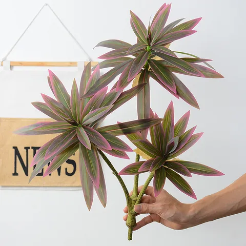 Artificial Lily Bamboo Plant 3-Head Tropical Fake Greenery Branch Plastic Leaf Home Office Decor Botanical Arrangement