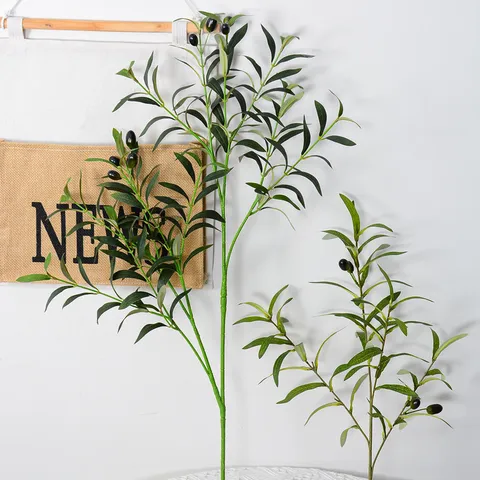 Rama de Olivo Artificial Planta Falsa Hojas Verdes Con Frutas Negras Para Decoración de Arreglo Floral de Boda en el Hogar