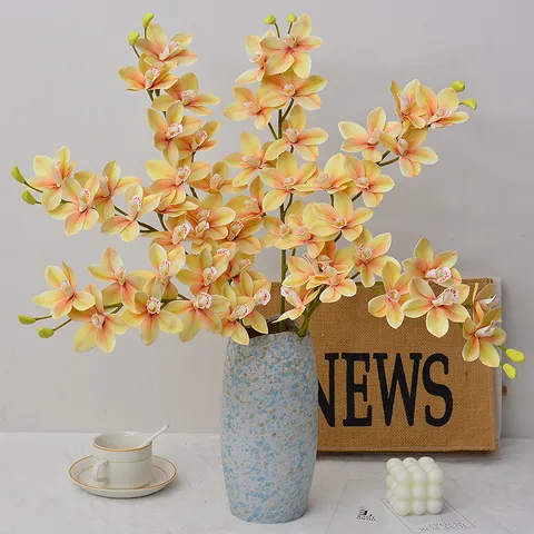 Artificial Cymbidium Orchid Flowers 9 Heads Fake Orchid Stems For Wedding Home Living Room Decor Floral Arrangement Party Supplies