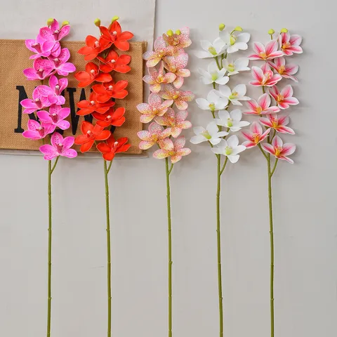 Artificial Cymbidium Orchid Flowers 9 Heads Fake Orchid Stems For Wedding Home Living Room Decor Floral Arrangement Party Supplies