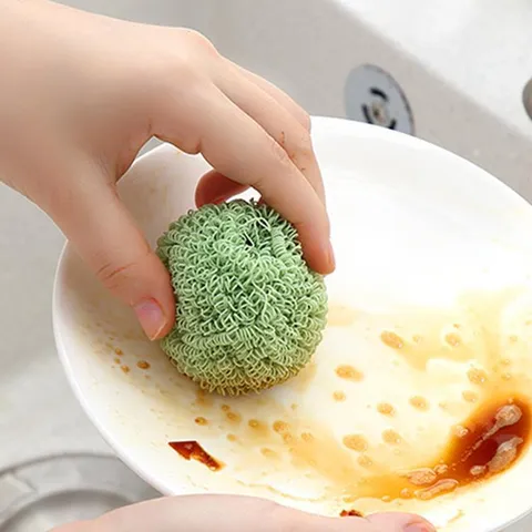 Household Kitchen Cleaning Brush Pot Scrubbing Fiber Cleaning Ball Dish Washing Tool Multifunctional Cleaning Gadget