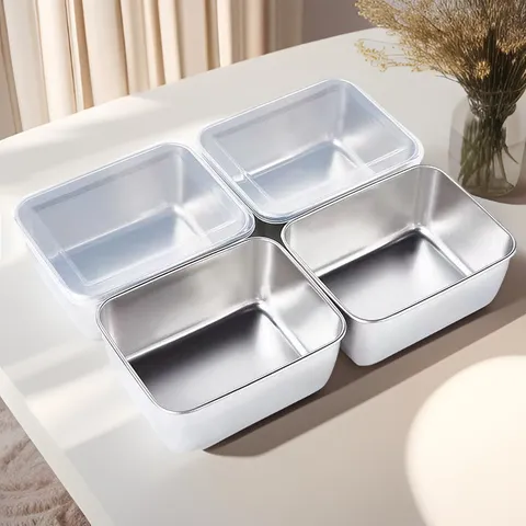 Stainless Steel Food Storage Container With Lid Rectangle Fresh Keeping Box For Kitchen Refrigerator Fruit Vegetable Organizer