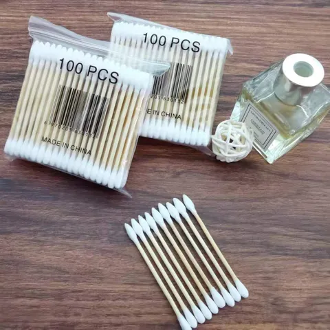 Bastoncillos de Algodón Desechables de Doble Cabezal Maquillaje Palitos de Madera Herramienta de Limpieza de Oídos para Cuidado Personal