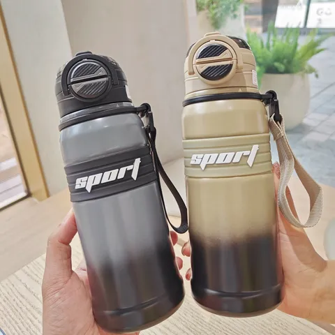 Termo de Acero Inoxidable Minimalista Moderno Botella de Agua Deportiva Gran Capacidad Con Pajita Cuerda Degradado Taza de Viaje Hermética
