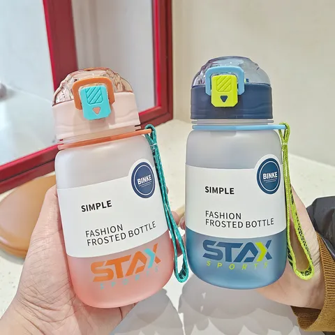 Botella de Agua de Plástico Esmerilado Degradado Minimalista Portátil Taza Deportiva Con Filtro Té Tapa Rebote Bebida Directa Hermética Botella Viaje Para Aire Libre Fitness Universal