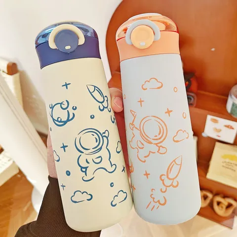 Simpatico Termo Da Letto Stampa Astronauta Cartone Animato Per Studenti Bottiglia D Acqua Termica Portatile In Acciaio Inossidabile