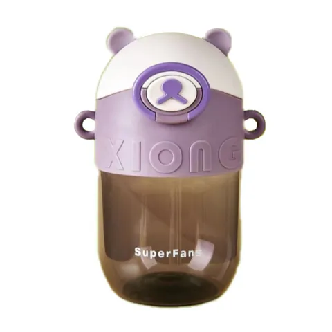 Süße Bärenform Tritan Plastik Wasserflasche Hitzebeständig Kinder Strohhalm Becher Mit Tragbarem Verstellbarem Schultergurt Sport Außenbereich Flasche