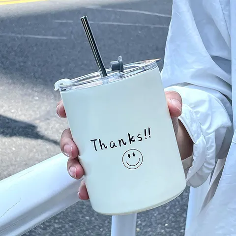 Minimalist Stainless Steel Insulated Coffee Mug With Straw Leakproof Portable Thermal Vacuum Cup Car Travel Bottle For Cold Hot Drinks Men Women Universal Gift
