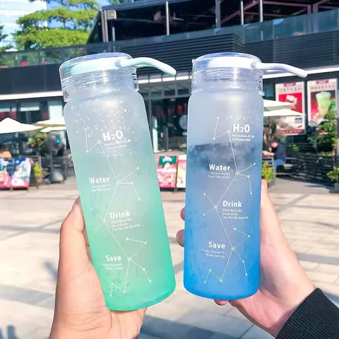 Bouteille d'Eau Minimaliste en Verre Borosilicate Dégradé Dépoli Gobelet Avec Poignée Ciel Étoilé Constellation Imprimé Résistant à la Chaleur Portable