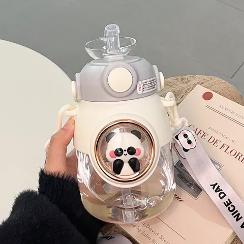 Borraccia per Bambini con Cannuccia Grande Capacità Capsula Spaziale 3D Cartone Animato Tazza in Plastica con Tracolla