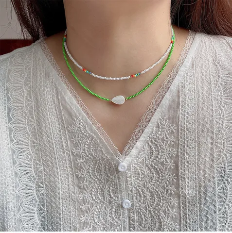 Collana Artigianale in Perline Miyuki da Donna Doppio Strato Ciondolo Conchiglia Cuore Foglia Farfalla Girocollo Gioielli