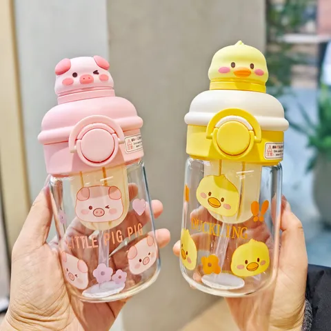 Jolie Bouteille d'Eau en Verre Résistant à la Chaleur Avec Paille et Infuseur à Thé Gobelet Portable Étanche pour Enfants Étudiants Maison
