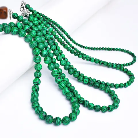 Collana di Perle di Malachite Vintage per Uomo Donna Choker di Pietre Preziose Verdi Naturali Fatte a Mano Gioielli da Collo Geometrici Rotondi