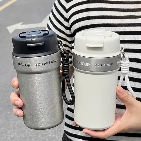 Bouteille Isotherme en Acier Inoxydable Minimaliste Tasse à Café Thermique Portable Gourde Avec Paille pour Voiture Bureau