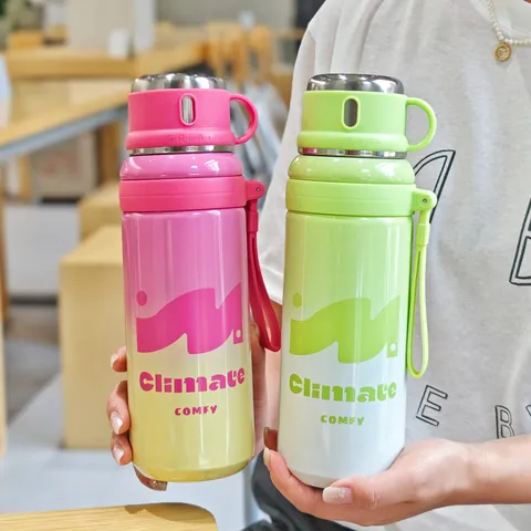 800ml Edelstahl Vakuum Isolierte Wasserflasche Große Kapazität Tragbare Isolierkanne Mit Griff Und Strohhalm Für Outdoor Reisen Sport Büro