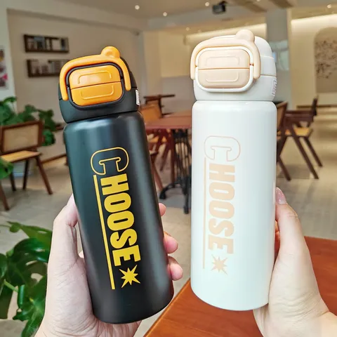 316 Stainless Steel Insulated Water Bottle Portable Vacuum Cup With Dual Drink Lid And Square Buckle Handle For Outdoor Sports