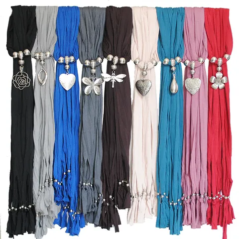 Vintage Retro Sjaal Ketting Voor Vrouwen Katoen Legering Hart Hanger Sjaal Geïntegreerde Ketting Strass Kwastjes Accessoire