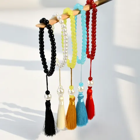 Minimalistisches Glasperlen Gebetsarmband Mehrfarbig Künstliche Perle Quaste Handschmuck Hängende Verzierung Für Reisen Geschenk Unisex