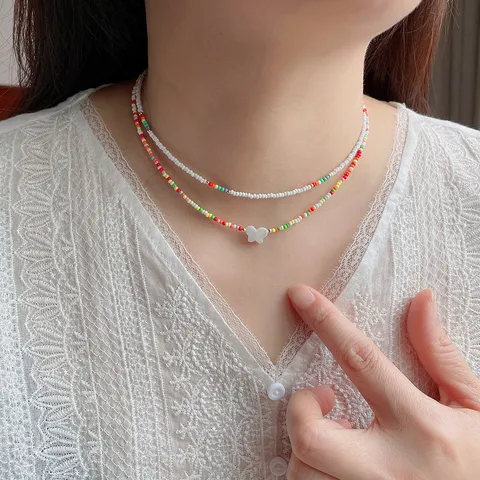 Collana di Perline di Vetro Miyuki Fatta a Mano per Donna Catena della Clavicola Colorata Arcobaleno Gioielli Estivi Boho Regalo