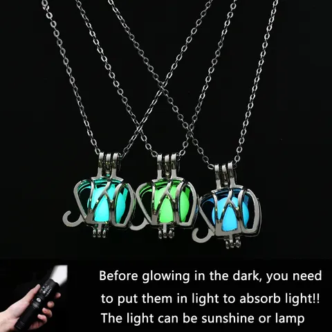 Retro Ethnic Alloy Hollow Elephant Cage Pendant Necklace Luminous Glowing Bead Clavicle Chain Sweet Cool Style Unisex Jewelry Necklace