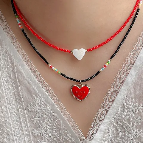 Collana Artigianale in Perline Miyuki da Donna Doppio Strato Ciondolo Conchiglia Cuore Foglia Farfalla Girocollo Gioielli