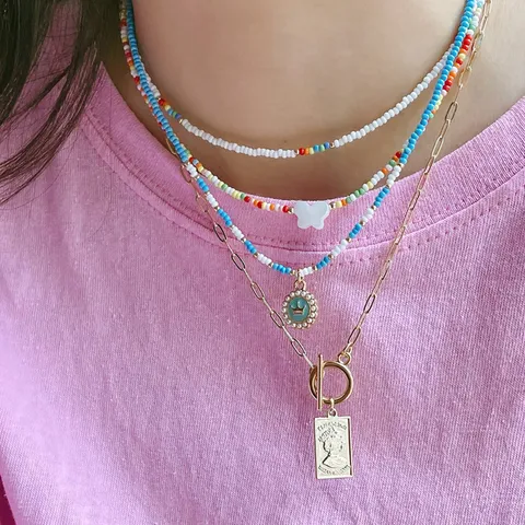 Collana di Perline di Vetro Miyuki Fatta a Mano per Donna Catena della Clavicola Colorata Arcobaleno Gioielli Estivi Boho Regalo