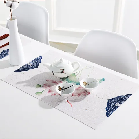 Placemat Chinese Stijl Inkt Wassing Print PVC Teslin Waterdicht Hittebestendig Rechthoekig Eettafel Mat Voor Huis Hotel Decor