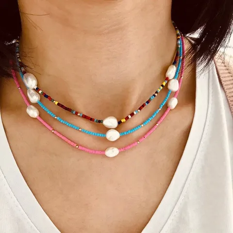 Handgefertigte Bohemian Bunte Glas Seed Beads Halskette Für Damen Mit Künstlicher Perle Sommer Strand Choker Kette Schmuck