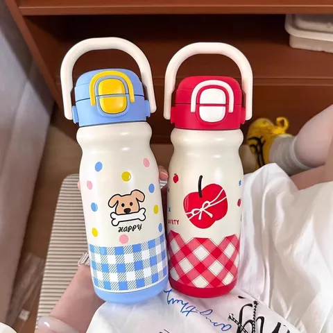 316 Edelstahl Isolierflasche Cartoon Hund Doppeltrinkdeckel Tragbare Vakuumflasche Für Kinder Damen Studenten