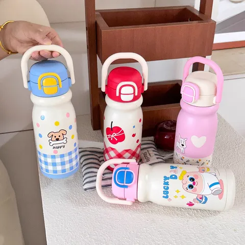 316 Edelstahl Isolierflasche Cartoon Hund Doppeltrinkdeckel Tragbare Vakuumflasche Für Kinder Damen Studenten