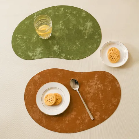 Cashew Shaped Leather Placemat Nordic Minimalist Double Sided Faux Velvet Heat Resistant Waterproof Dining Table Mat Non Slip Kitchen Tableware Pad For Home Restaurant Decor