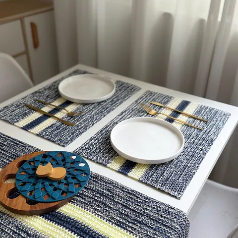 Pastoraal Papier Gevlochten Placemat Retro Geweven Hittebestendige Tafelmat Met Kwastjes Voor Kerstmis Bruiloft Thuis Tafeldecoratie