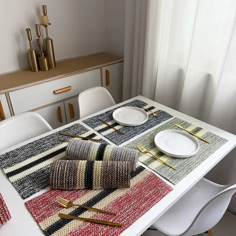 Pastoraal Papier Gevlochten Placemat Retro Geweven Hittebestendige Tafelmat Met Kwastjes Voor Kerstmis Bruiloft Thuis Tafeldecoratie