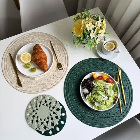 Bohemian Reliëf PVC Placemat Rond Waterdicht Oliebestendig Warmte-isolatie Eettafel Mat Vintage Kunstleder Textuur Onderzetter