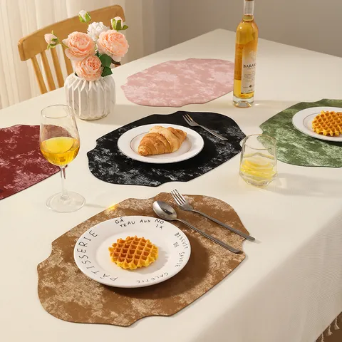 French Vintage Oval Leather Placemat Waterproof Oilproof Heat Insulating Non-Slip Double Sided Washable Table Coaster Dining Countertop Decorative Mat Home Kitchen