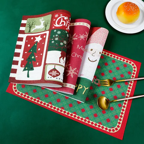 Kerstmis Cartoon Gedrukt PVC Teslin Placemat Hittebestendig Waterdicht Gemakkelijk Schoon Te Maken Tafelmat Thuis Hotel Diner Decoratie Onderzetter