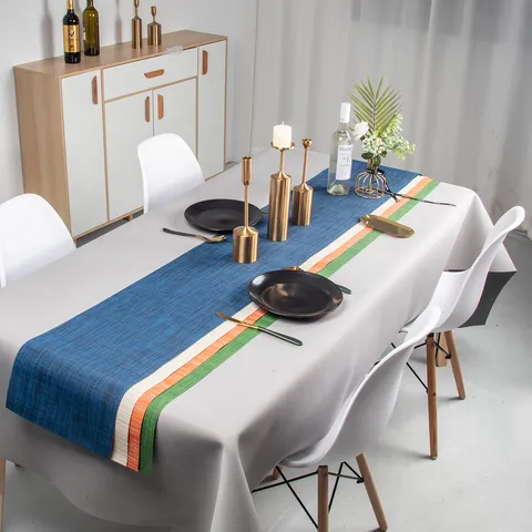 Modern Minimalistisch Waterdicht PVC Geweven Tischläufer Strepen Hittebestendig Tischläufer Voor Keuken Eettafel Huis Hotel Decoratie