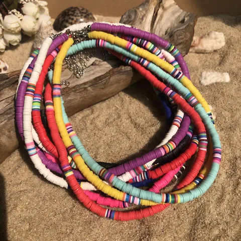 Bohemian Polymer Clay Heishi Bead Necklace For Women Colorful Beach Choker Extension Chain Casual Summer Surf Neckwear Jewelry Gift