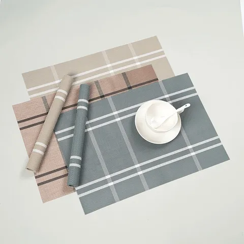 Modern Minimalist PVC Woven Placemat Striped Plaid Non-Slip Heat-Insulated Rectangular Table Mat For Home Hotel Dining Decoration
