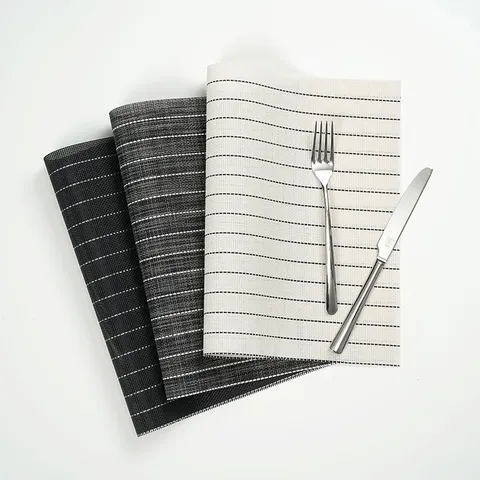 Modern Minimalist PVC Striped Placemat Non Slip Heat Resistant Woven Table Mat For Home Hotel Restaurant Dinner Decoration
