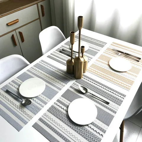 Modern Striped PVC Placemats Heat Resistant Washable Non-Slip Table Mats For Kitchen Dining Room Restaurant Hotel Decor