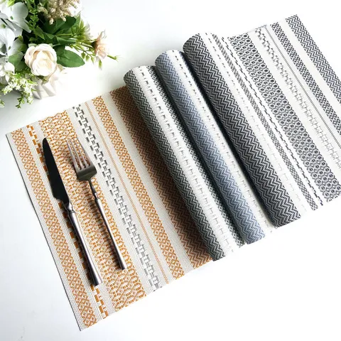 Modern Striped PVC Placemats Heat Resistant Washable Non-Slip Table Mats For Kitchen Dining Room Restaurant Hotel Decor
