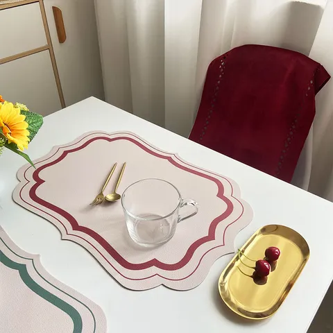 Luxury Leather Placemat Morandi Color Scalloped Edge Heat Resistant Waterproof Oil Proof Table Mat For Dining Room Kitchen Decor