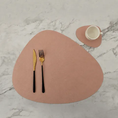 Nordic Luxury Double Sided Two Tone Faux Leather Placemat Coaster Set Waterproof Oilproof Heat Insulated Irregular Triangle Plate Bowl Cup Table Mat Home Dining Banquet Table Decoration