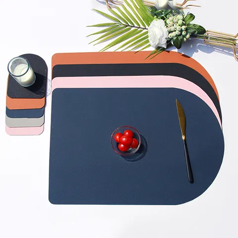 Set di Tovagliette e Sottobicchieri in Pelle PU Nordica Impermeabile Isolamento Termico Antiscivolo Tovagliette Irregolari per Ristorante Sala da Pranzo Casa