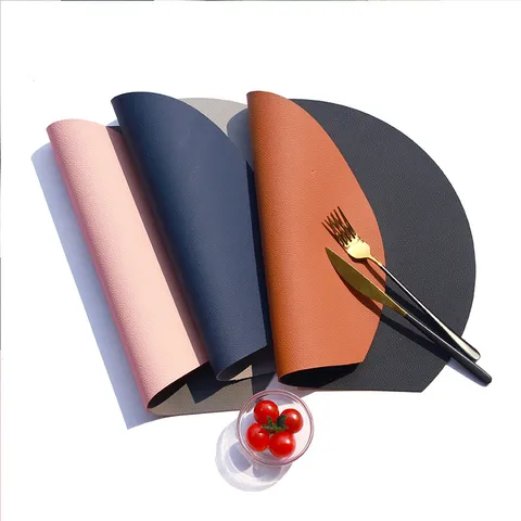 PU Leather Placemat Coaster Set Waterproof Oilproof Heat Resistant Reversible Semicircular Table Mat Non Slip Washable Kitchen Dining Mats