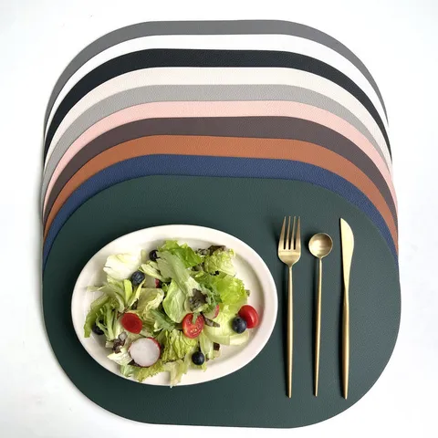 Moderno Set di Tovagliette e Sottobicchieri Ovali in Pelle PU Impermeabile Antiolio Resistente al Calore Tovagliette Tavolo per Sala da Pranzo