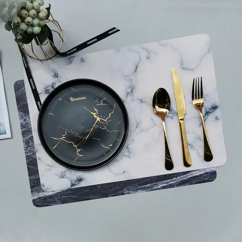 Modern Minimalist Marble Pattern PVC Place Mat Printed Waterproof Non-Slip Heat Resistant Kitchen Dining Table Mat Home Hotel Decorative Plate Pad