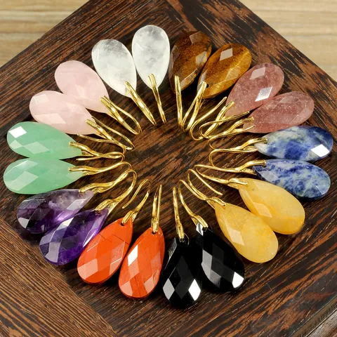 Multi-Faceted Teardrop Stone Earrings 18K Gold Plated Copper Hook Crystal Drop Earrings For Women Vacation Jewelry Gift